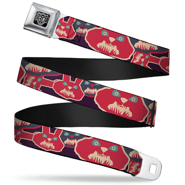 Buckle-Down BD Wings Logo CLOSE-UP Full Color Black Silver Seatbelt Belt - Angry Bunnies CLOSE-UP Purple/Red/Blue Webbing
