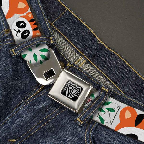 Buckle-Down BD Wings Logo CLOSE-UP Full Color Black Silver Seatbelt Belt - Panda W/Tiger Hat Webbing