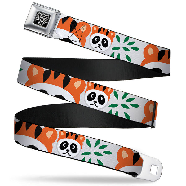 Buckle-Down BD Wings Logo CLOSE-UP Full Color Black Silver Seatbelt Belt - Panda w/Tiger Hat Webbing