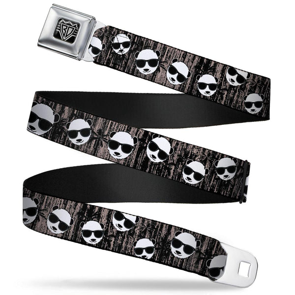 Buckle-Down BD Wings Logo CLOSE-UP Full Color Black Silver Seatbelt Belt - Panda w/Sunglasses & Palm Trees Webbing
