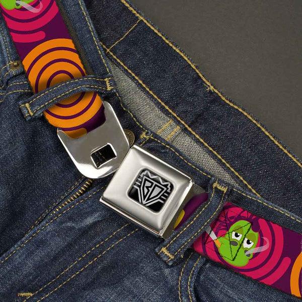 Buckle-Down BD Wings Logo CLOSE-UP Full Color Black Silver Seatbelt Belt - Green Dragons Smoking Purple Webbing