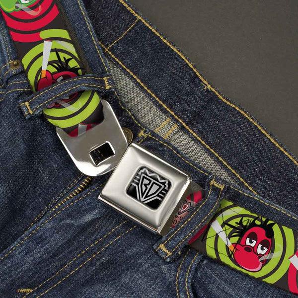 Buckle-Down BD Wings Logo CLOSE-UP Full Color Black Silver Seatbelt Belt - Green & Red Dragons Smoking Gray Webbing