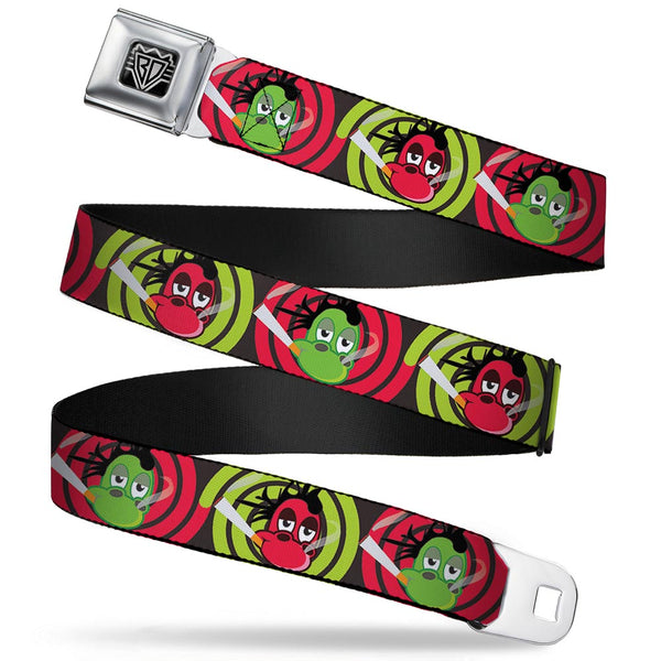 Buckle-Down BD Wings Logo CLOSE-UP Full Color Black Silver Seatbelt Belt - Green & Red Dragons Smoking Gray Webbing