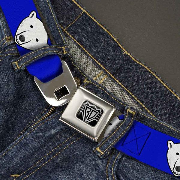 Buckle-Down BD Wings Logo CLOSE-UP Full Color Black Silver Seatbelt Belt - Polar Bear W/Mustache Royal Webbing