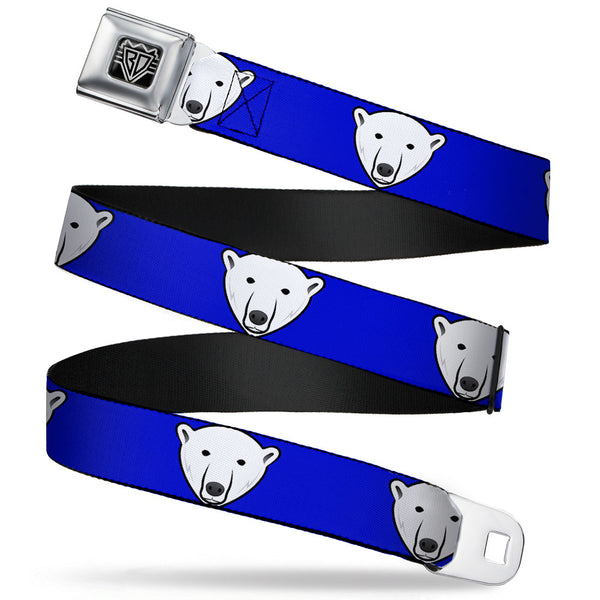 Buckle-Down BD Wings Logo CLOSE-UP Full Color Black Silver Seatbelt Belt - Polar Bear w/Mustache Royal Webbing