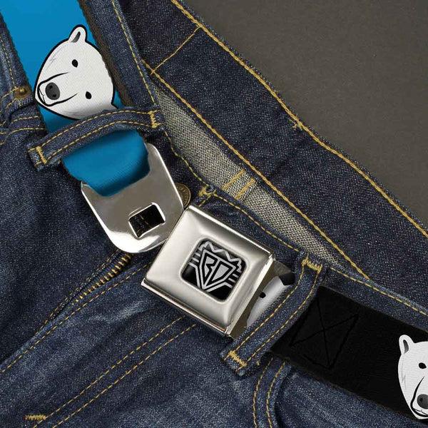 Buckle-Down BD Wings Logo CLOSE-UP Full Color Black Silver Seatbelt Belt - Polar Bear Repeat Black/Blue Fade Webbing