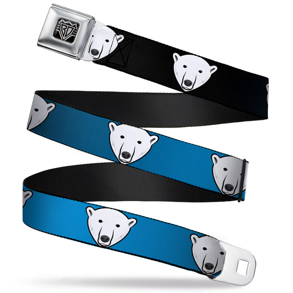 Buckle-Down BD Wings Logo CLOSE-UP Full Color Black Silver Seatbelt Belt - Polar Bear Repeat Black/Blue Fade Webbing