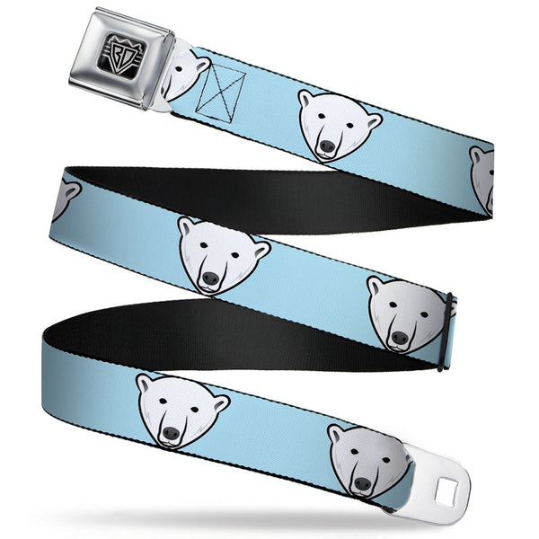 Buckle-Down BD Wings Logo CLOSE-UP Full Color Black Silver Seatbelt Belt - Polar Bear Repeat Baby Blue Webbing
