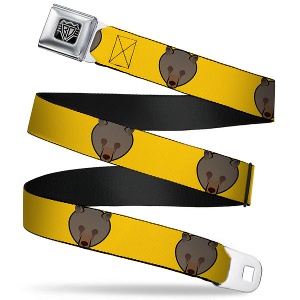 Buckle-Down BD Wings Logo CLOSE-UP Full Color Black Silver Seatbelt Belt - Brown Bear Repeat Yellow Webbing