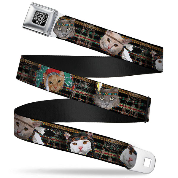 Buckle-Down BD Wings Logo CLOSE-UP Full Color Black Silver Seatbelt Belt - Dream Catcher Cats Webbing