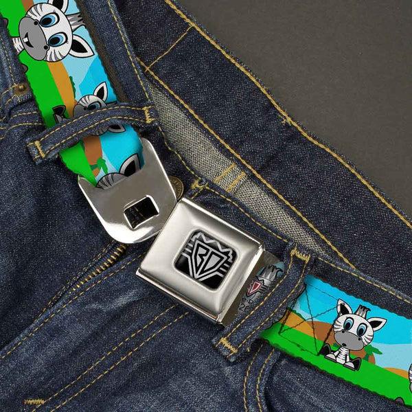 Buckle-Down BD Wings Logo CLOSE-UP Full Color Black Silver Seatbelt Belt - Zebra Cartoon Webbing