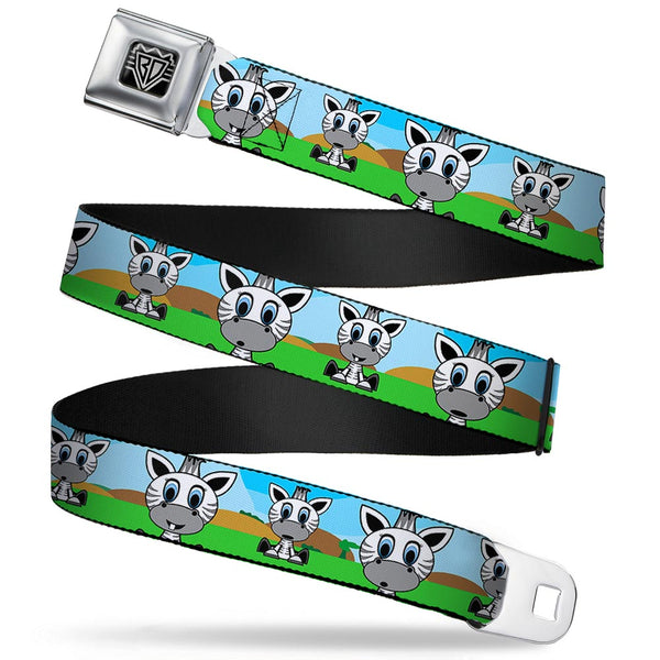 Buckle-Down BD Wings Logo CLOSE-UP Full Color Black Silver Seatbelt Belt - Zebra Cartoon Webbing