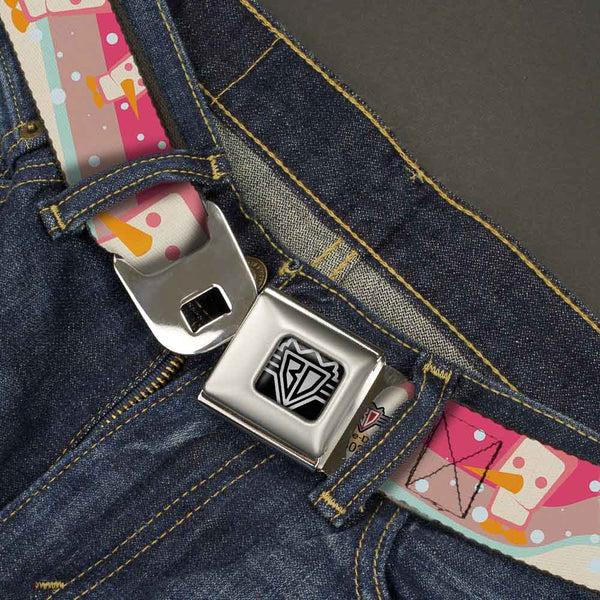 Buckle-Down BD Wings Logo CLOSE-UP Full Color Black Silver Seatbelt Belt - Block Penguins Mauve Webbing