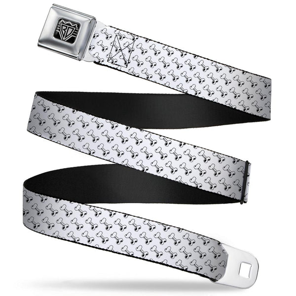 Buckle-Down BD Wings Logo CLOSE-UP Full Color Black Silver Seatbelt Belt - Dog Bone White/Black Webbing