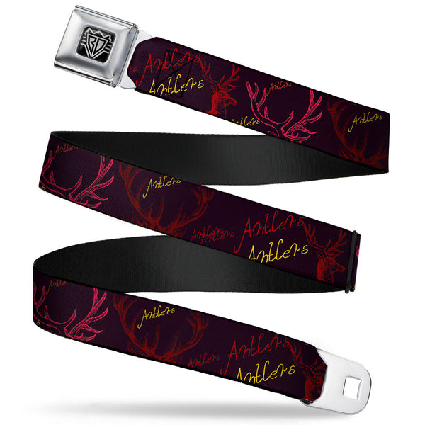 Buckle-Down BD Wings Logo CLOSE-UP Full Color Black Silver Seatbelt Belt - Antlers Black/Burgundy/Gold Webbing
