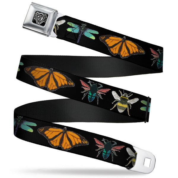 Buckle-Down BD Wings Logo CLOSE-UP Full Color Black Silver Seatbelt Belt - Insects CLOSE-UP Black Webbing