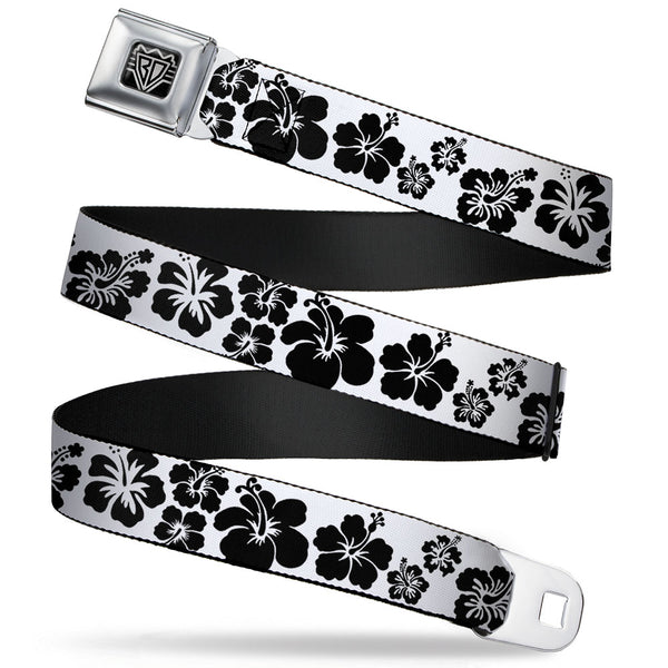 Buckle-Down BD Wings Logo CLOSE-UP Full Color Black Silver Seatbelt Belt - Hibiscus White/Black Webbing