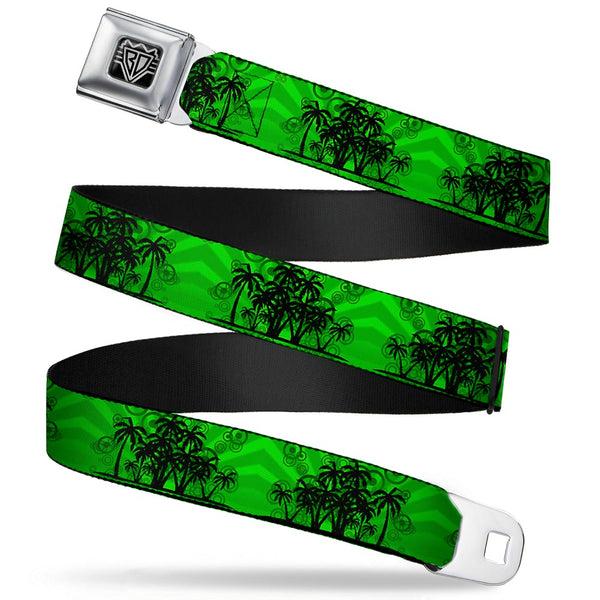 Buckle-Down BD Wings Logo CLOSE-UP Full Color Black Silver Seatbelt Belt - Palm Trees Greens/Black Webbing