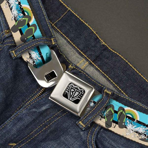Buckle-Down BD Wings Logo CLOSE-UP Full Color Black Silver Seatbelt Belt - Beach Scene 1 Webbing