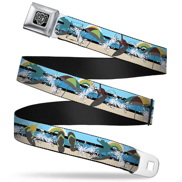 Buckle-Down BD Wings Logo CLOSE-UP Full Color Black Silver Seatbelt Belt - Beach Scene 1 Webbing