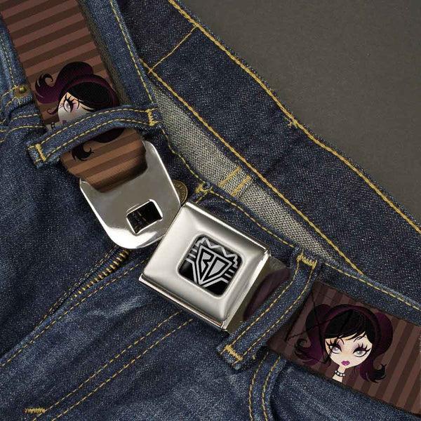 Buckle-Down BD Wings Logo CLOSE-UP Full Color Black Silver Seatbelt Belt - Cutesy Girl Webbing