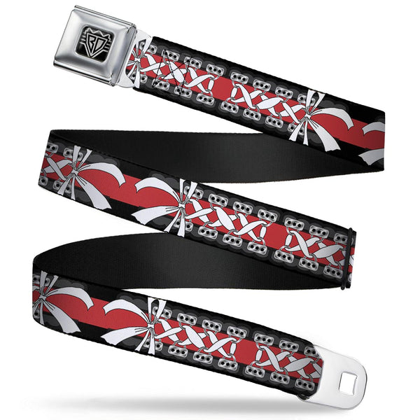 Buckle-Down BD Wings Logo CLOSE-UP Full Color Black Silver Seatbelt Belt - Corset Lace Up w/Bow Black/Red Webbing