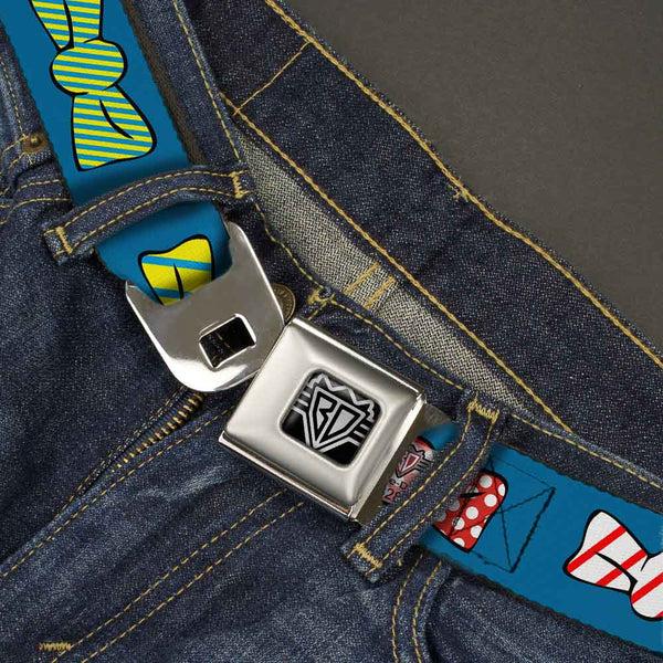 Buckle-Down BD Wings Logo CLOSE-UP Full Color Black Silver Seatbelt Belt - Bowties Blue/Multi Color Webbing