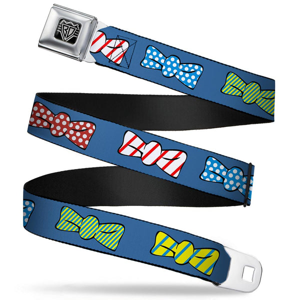 Buckle-Down BD Wings Logo CLOSE-UP Full Color Black Silver Seatbelt Belt - Bowties Blue/Multi Color Webbing