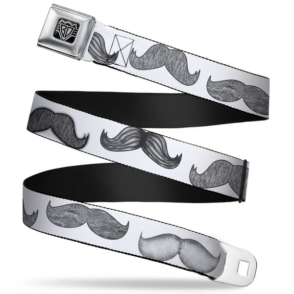 Buckle-Down BD Wings Logo CLOSE-UP Full Color Black Silver Seatbelt Belt - Mustaches White/Sketch Webbing