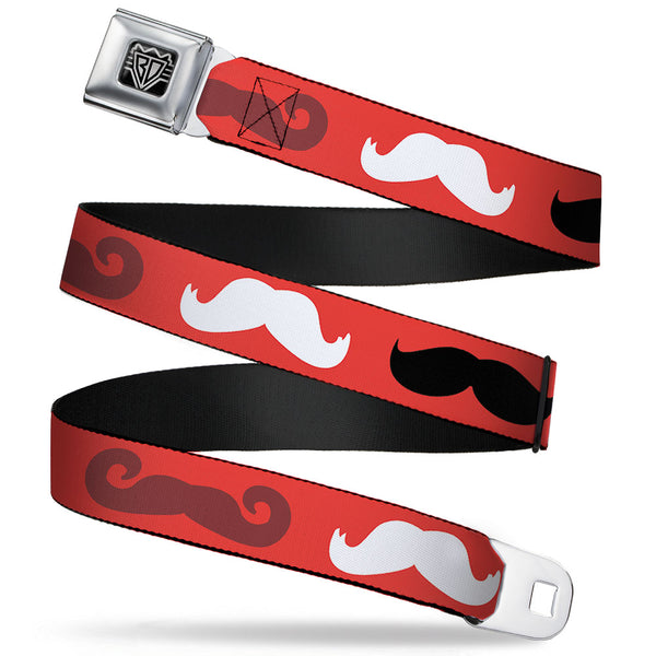 Buckle-Down BD Wings Logo CLOSE-UP Full Color Black Silver Seatbelt Belt - Mustaches Red/Brown/White/Black Webbing