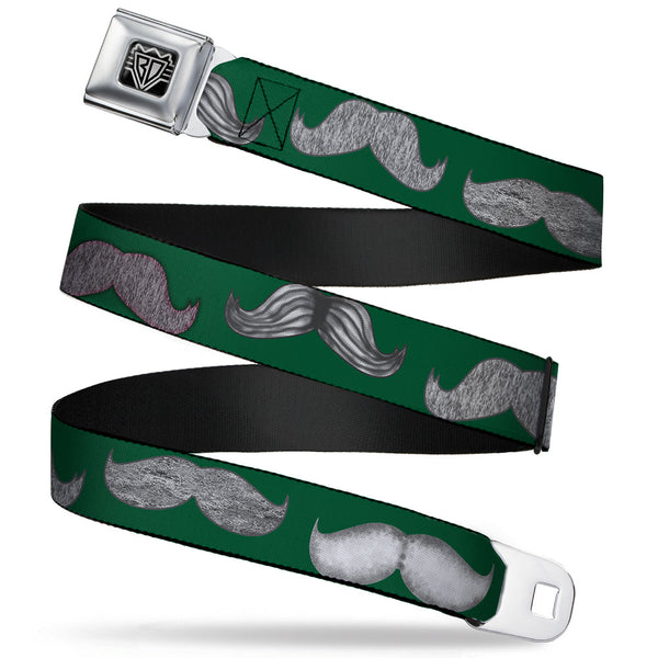 Buckle-Down BD Wings Logo CLOSE-UP Full Color Black Silver Seatbelt Belt - Mustaches Green/Sketch Webbing