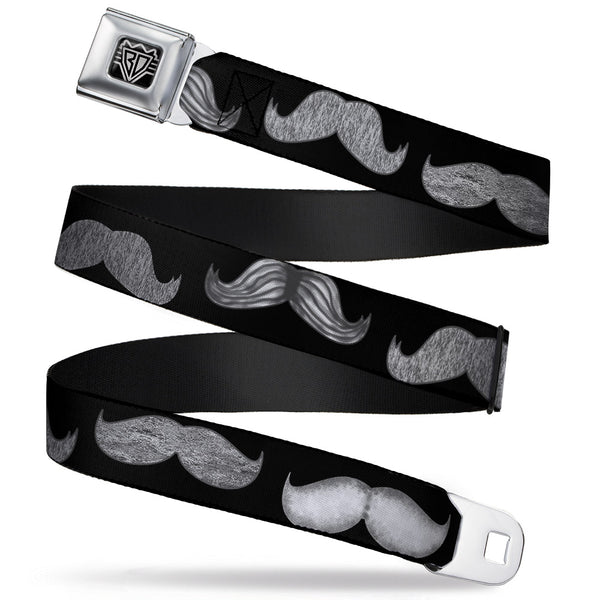 Buckle-Down BD Wings Logo CLOSE-UP Full Color Black Silver Seatbelt Belt - Mustaches Black/Sketch Webbing