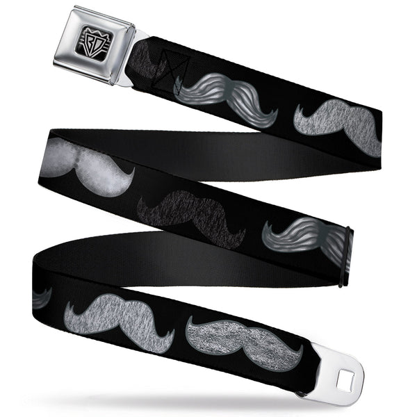 Buckle-Down BD Wings Logo CLOSE-UP Full Color Black Silver Seatbelt Belt - Mustache Sketch Black/White Webbing