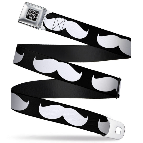 Buckle-Down BD Wings Logo CLOSE-UP Full Color Black Silver Seatbelt Belt - Mustache Black/White Webbing
