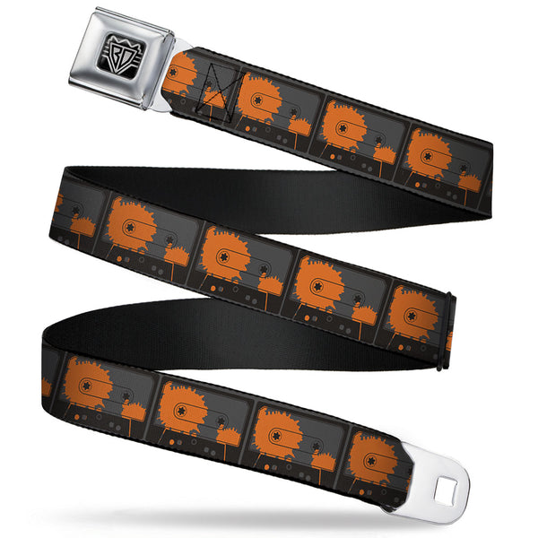 Buckle-Down BD Wings Logo CLOSE-UP Full Color Black Silver Seatbelt Belt - Cassette Splatter Gray/Orange Webbing
