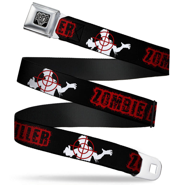 Buckle-Down BD Wings Logo CLOSE-UP Full Color Black Silver Seatbelt Belt - ZOMBIE KILLER Zombie Target Black/White/Red Webbing