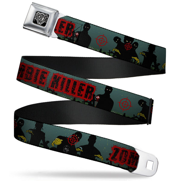 Buckle-Down BD Wings Logo CLOSE-UP Full Color Black Silver Seatbelt Belt - ZOMBIE KILLER Zombie March Green/Red/Black Webbing