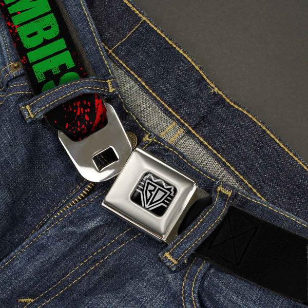 Buckle-Down BD Wings Logo CLOSE-UP Full Color Black Silver Seatbelt Belt - I "Heart" ZOMBIES Bold Splatter Black/Green/Red Webbing
