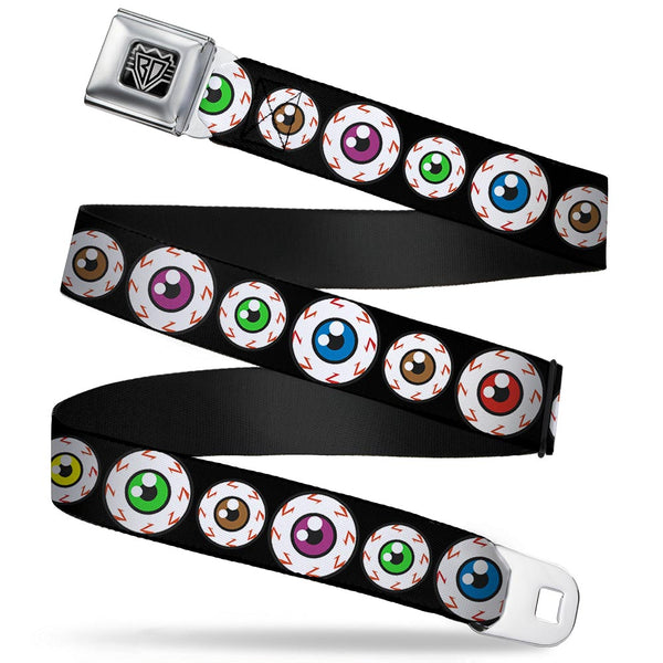Buckle-Down BD Wings Logo CLOSE-UP Full Color Black Silver Seatbelt Belt - Eyeballs Black/Multi Color Webbing