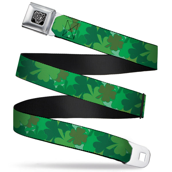 Buckle-Down BD Wings Logo CLOSE-UP Full Color Black Silver Seatbelt Belt - St. Pat's Stacked Shamrocks Greens Webbing