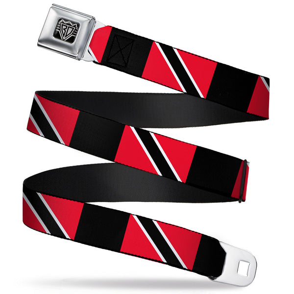 Buckle-Down BD Wings Logo CLOSE-UP Full Color Black Silver Seatbelt Belt - Trinidad & Tobago Flags/Black Block Webbing
