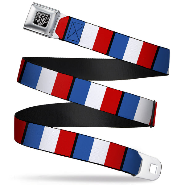 Buckle-Down BD Wings Logo CLOSE-UP Full Color Black Silver Seatbelt Belt - France Flags Webbing