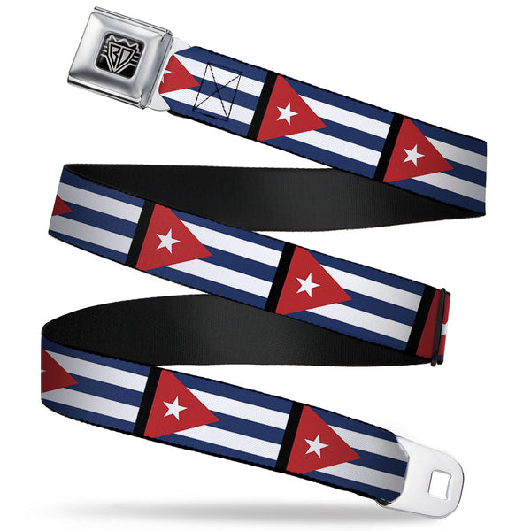 Buckle-Down BD Wings Logo CLOSE-UP Full Color Black Silver Seatbelt Belt - Cuba Flags Webbing