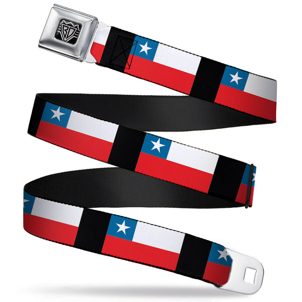 Buckle-Down BD Wings Logo CLOSE-UP Full Color Black Silver Seatbelt Belt - Chile Flags Webbing
