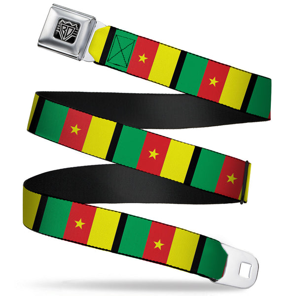 Buckle-Down BD Wings Logo CLOSE-UP Full Color Black Silver Seatbelt Belt - Cameroon Flags Webbing