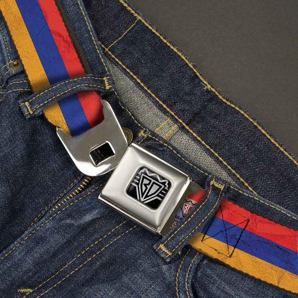 Buckle-Down BD Wings Logo CLOSE-UP Full Color Black Silver Seatbelt Belt - Armenia Flag Distressed Webbing