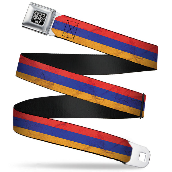Buckle-Down BD Wings Logo CLOSE-UP Full Color Black Silver Seatbelt Belt - Armenia Flag Distressed Webbing
