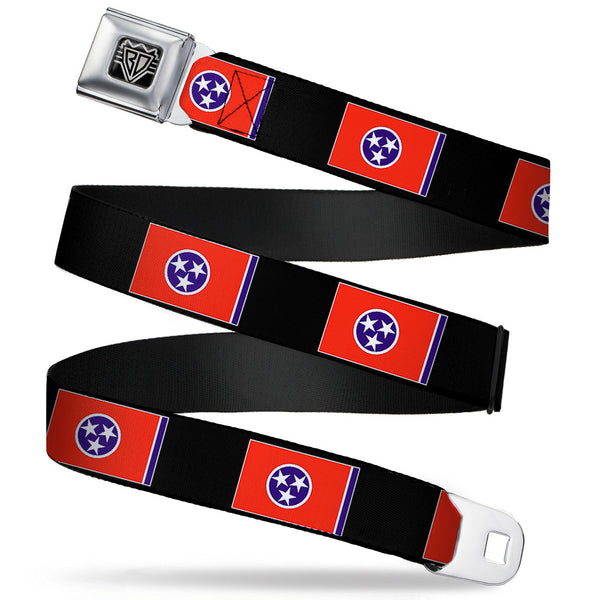Buckle-Down BD Wings Logo CLOSE-UP Full Color Black Silver Seatbelt Belt - Tennessee Flags/Black Webbing