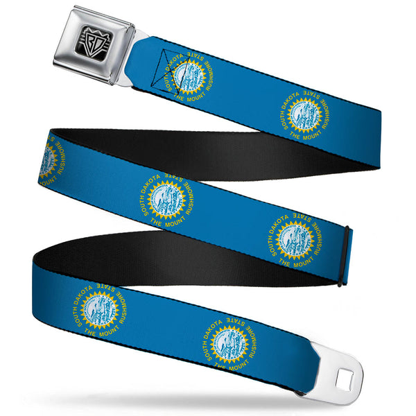 Buckle-Down BD Wings Logo CLOSE-UP Full Color Black Silver Seatbelt Belt - South Dakota Flags Webbing