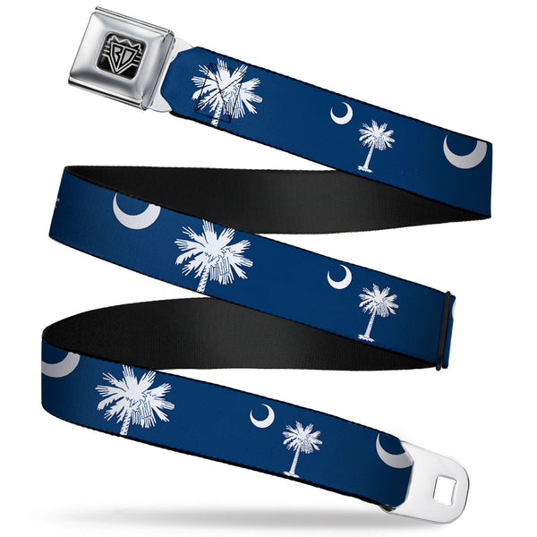 Buckle-Down BD Wings Logo CLOSE-UP Full Color Black Silver Seatbelt Belt - South Carolina Flags Scattered Webbing